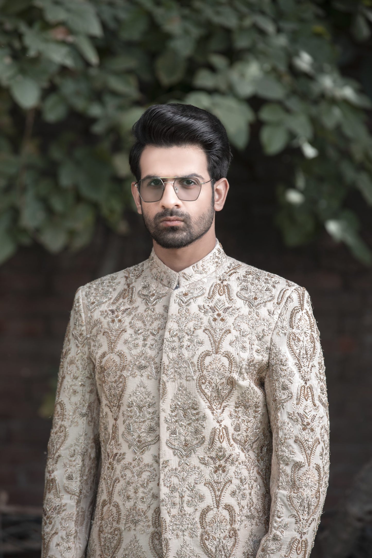 Ivory Gold Embroidered Sherwani – Shoaib Ismail