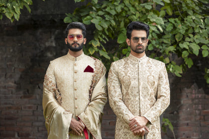 Regal Gold Embroidered Sherwani – Shoaib Ismail