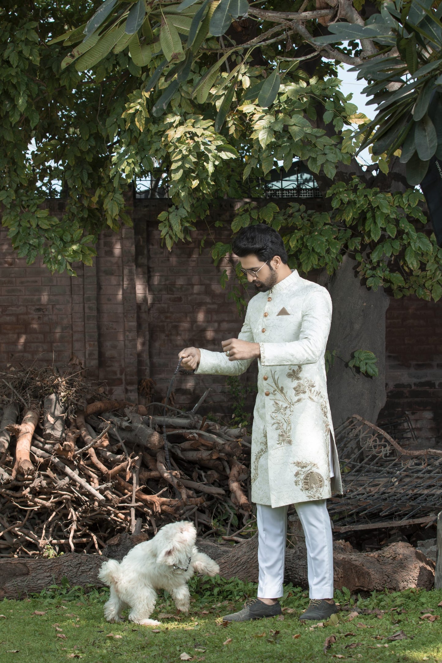 Ivory Gold Embroidered Sherwani – Shoaib Ismail