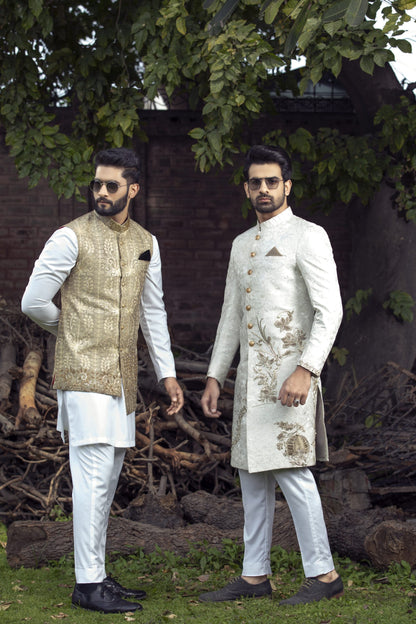 Golden Embroidered Waistcoat – Shoaib Ismail