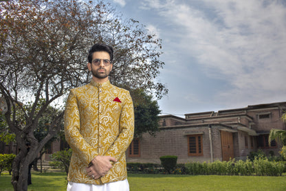 Shoaib Ismail – Mustard Gold Embroidered Sherwani