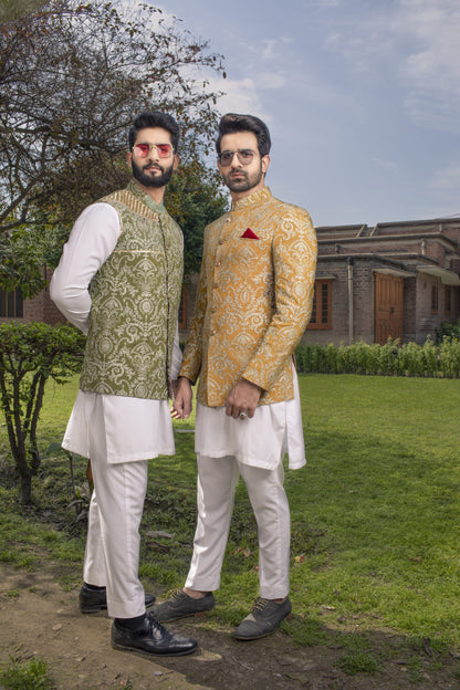 Shoaib Ismail – Olive Green Embroidered Waistcoat