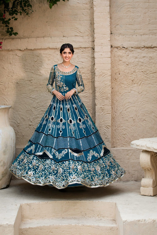 Regal Teal Embellished Gown