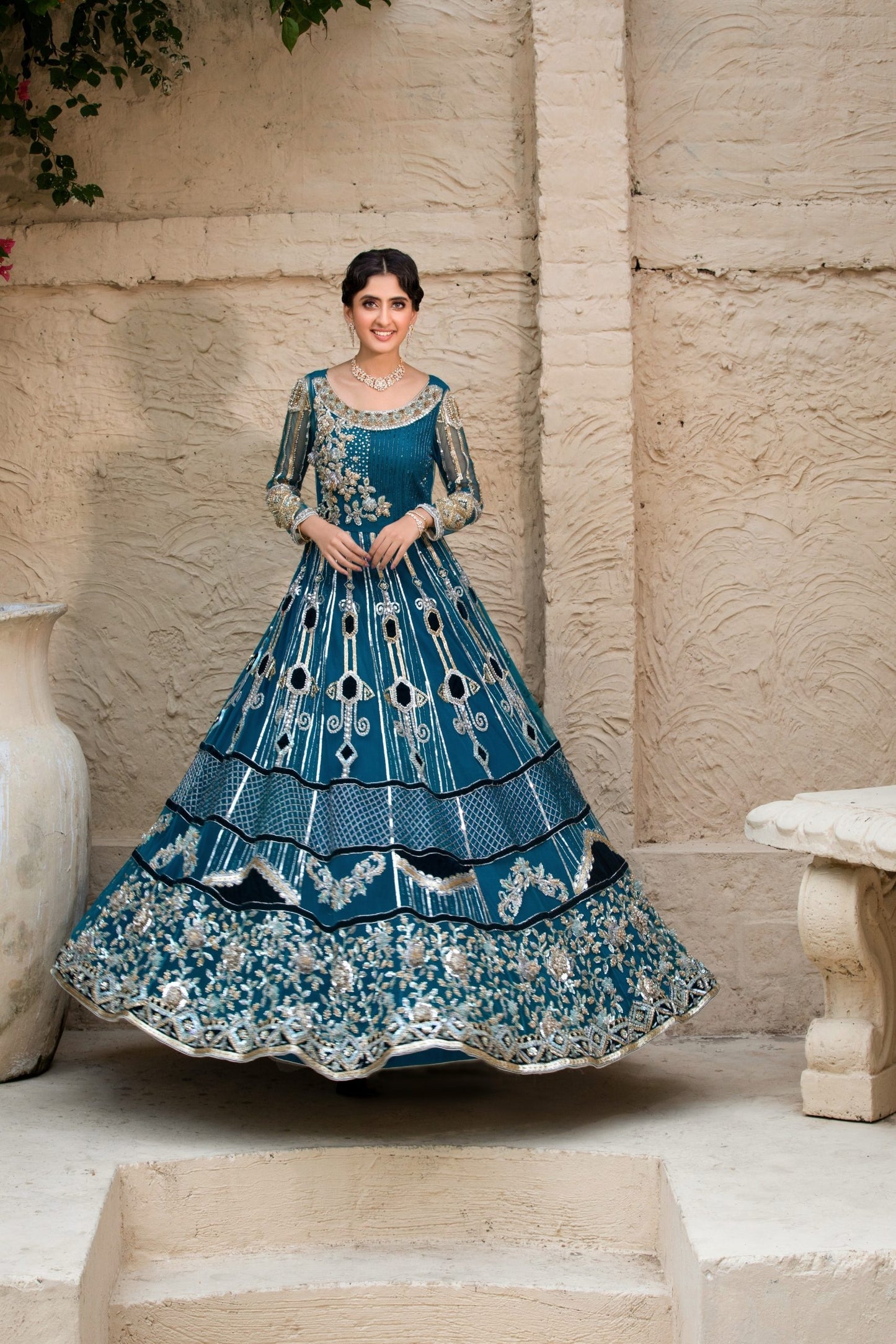 Regal Teal Embellished Gown
