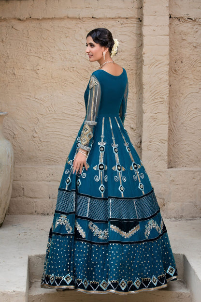 Regal Teal Embellished Gown