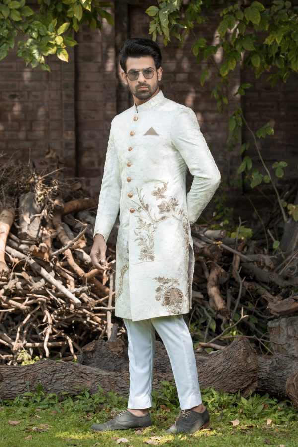 Ivory Gold Embroidered Sherwani – Shoaib Ismail - Image 2