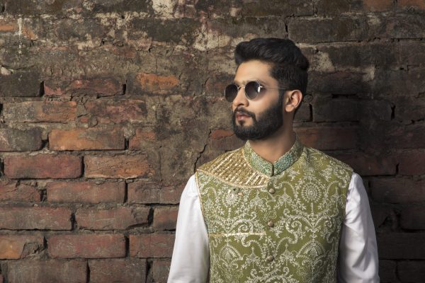 Shoaib Ismail – Olive Green Embroidered Waistcoat - Image 4