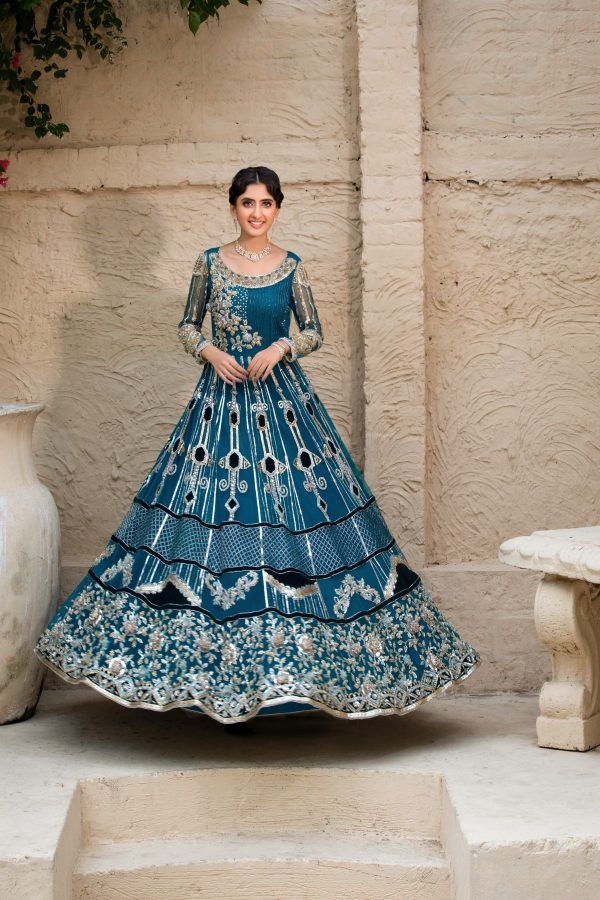 Regal Teal Embellished Gown - Image 3