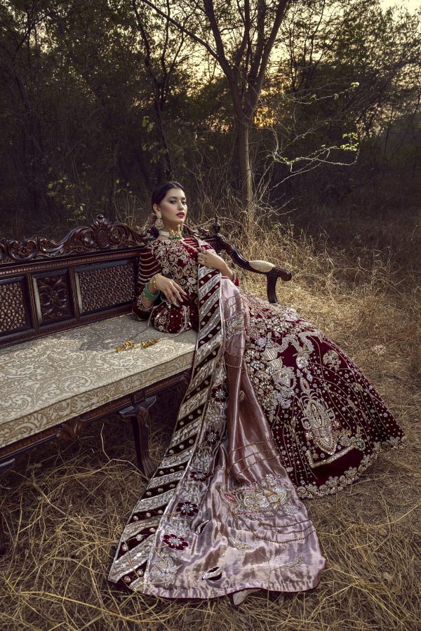 Maroon Velvet Bridal Couture - Image 4